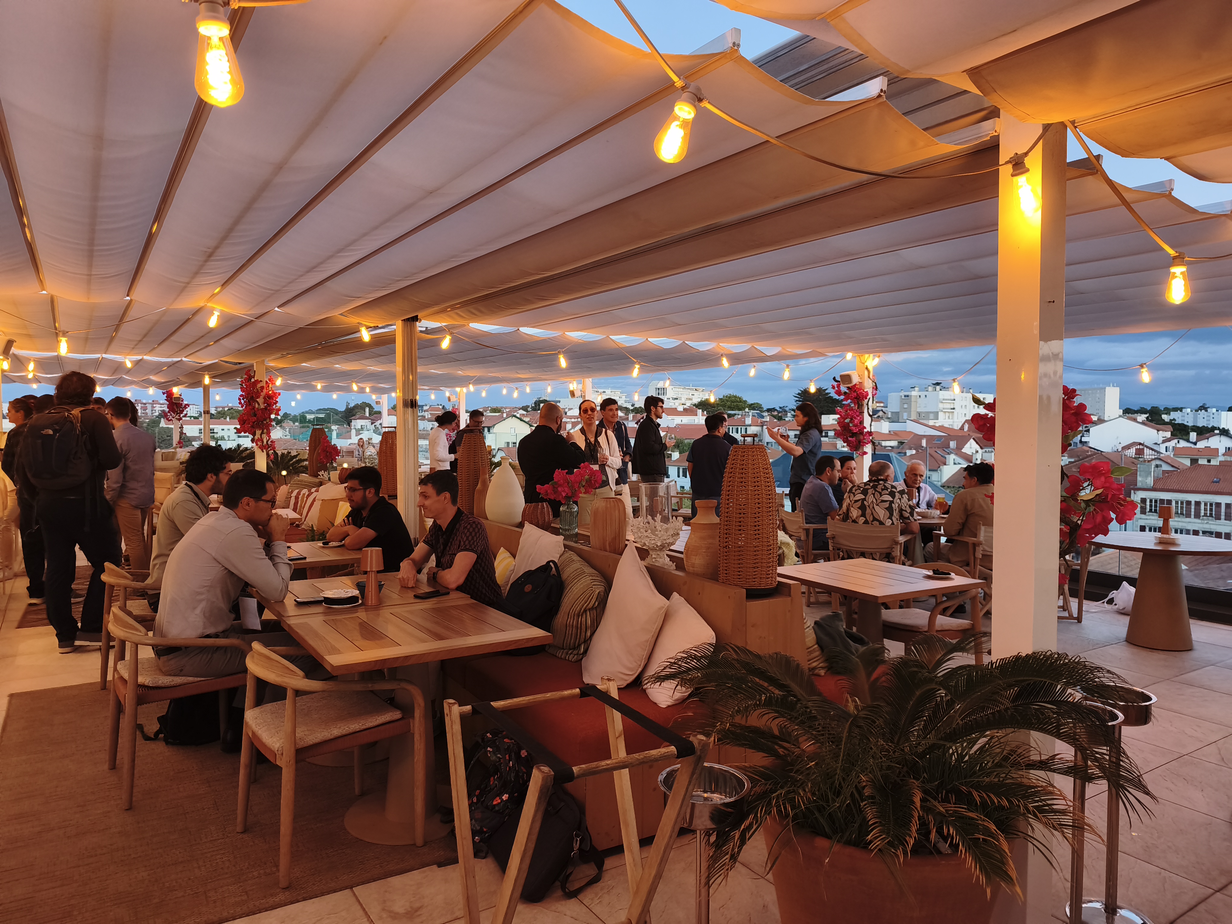 Conference dinner on a seaside terrace